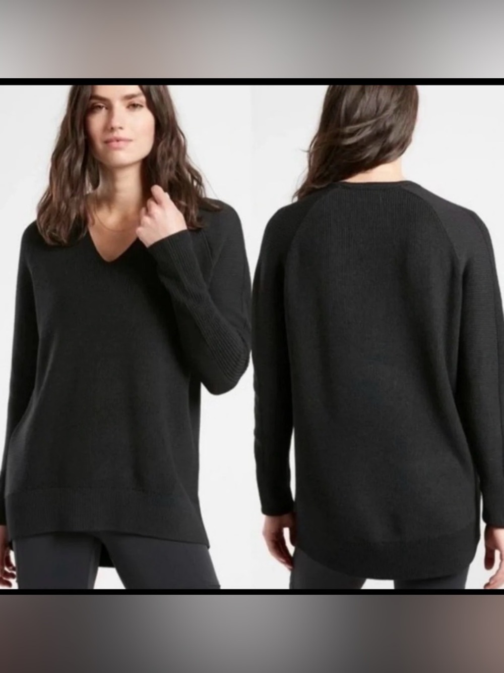 Athleta Black Wool Blend V Neck Sweater. EUC. Size XS